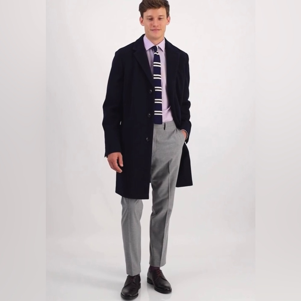 Tommy Hilfiger Men Addison Wool-Blend Trim Fit Overcoat Coat 46R Black - Picture 5 of 14